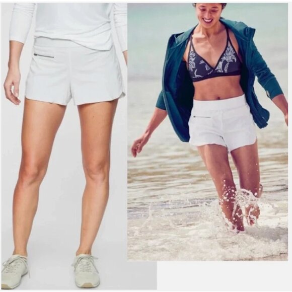 Athleta Pants - Athleta White Pull On Mod Trekkie Shorts Nylon Comfort Waist Beach Tennis Active